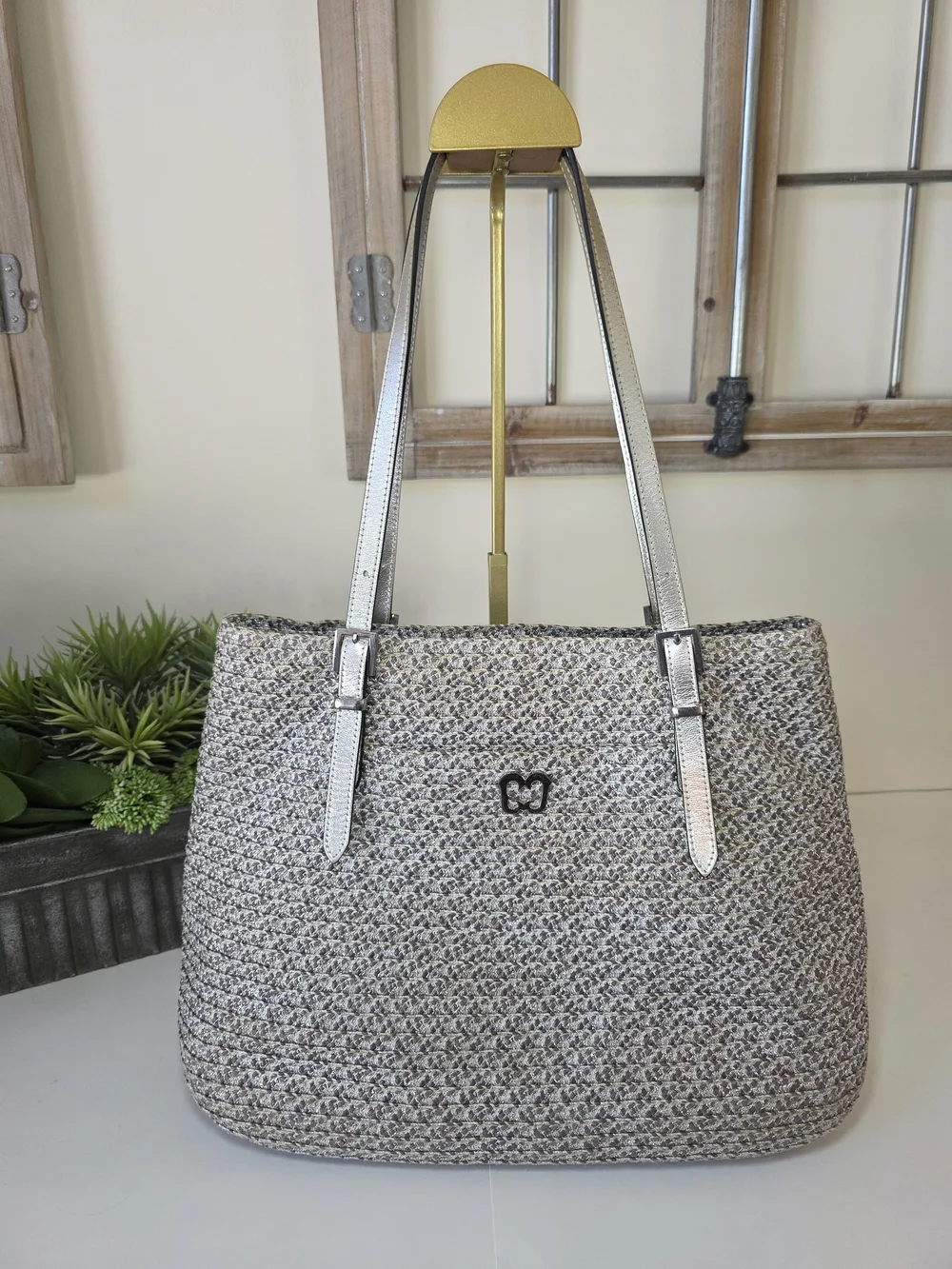 Eric Javitz Silver Metallic Woven Tote Bag Sustainable Recycled Fiber